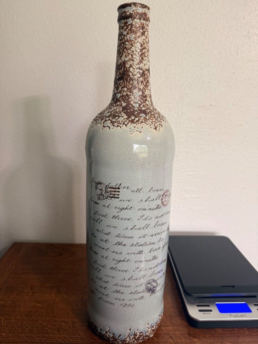 Unbranded Large Vase Blue Brown Has Writing on it Traditional 18 IN